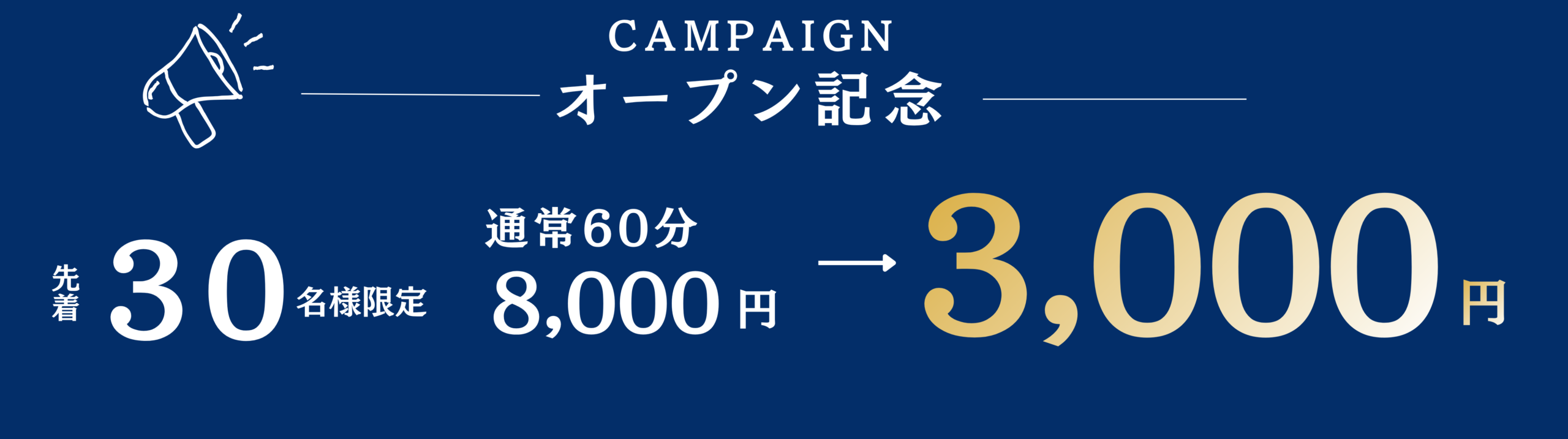 オープン記念キャンペーン実施中。通常60分8000 円の体験が先着30名様限定で3000円